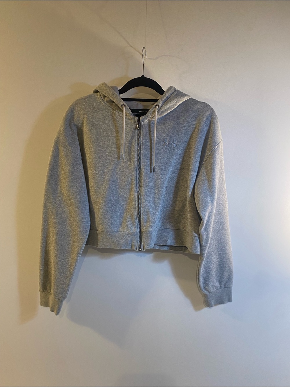 Under Armour Rival Gray Fleece Script Cropped Full Zip-Up Hoodie Size M